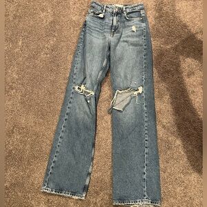 Zara Blue Distressed Flare Jeans, Size 6